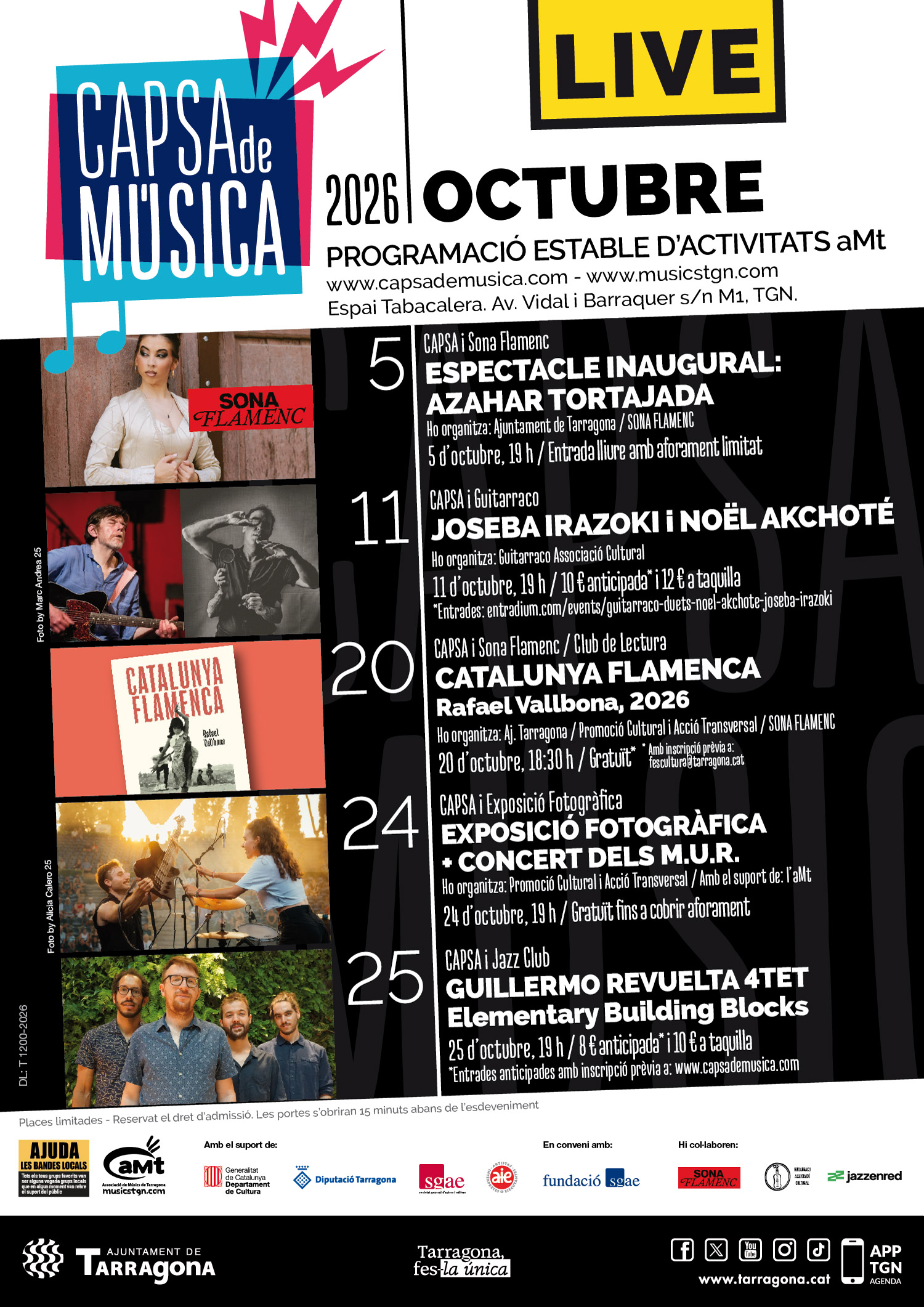FLAMENC, GUITARRA, FOTOGRAFIA I JAZZ EN LA PROGRAMACIÓ DE L’OCTUBRE A LA CAPSA DE MÚSICA
